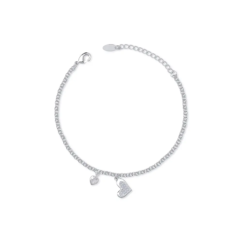 Pulseira Prata Leve Coração Com Zircônias