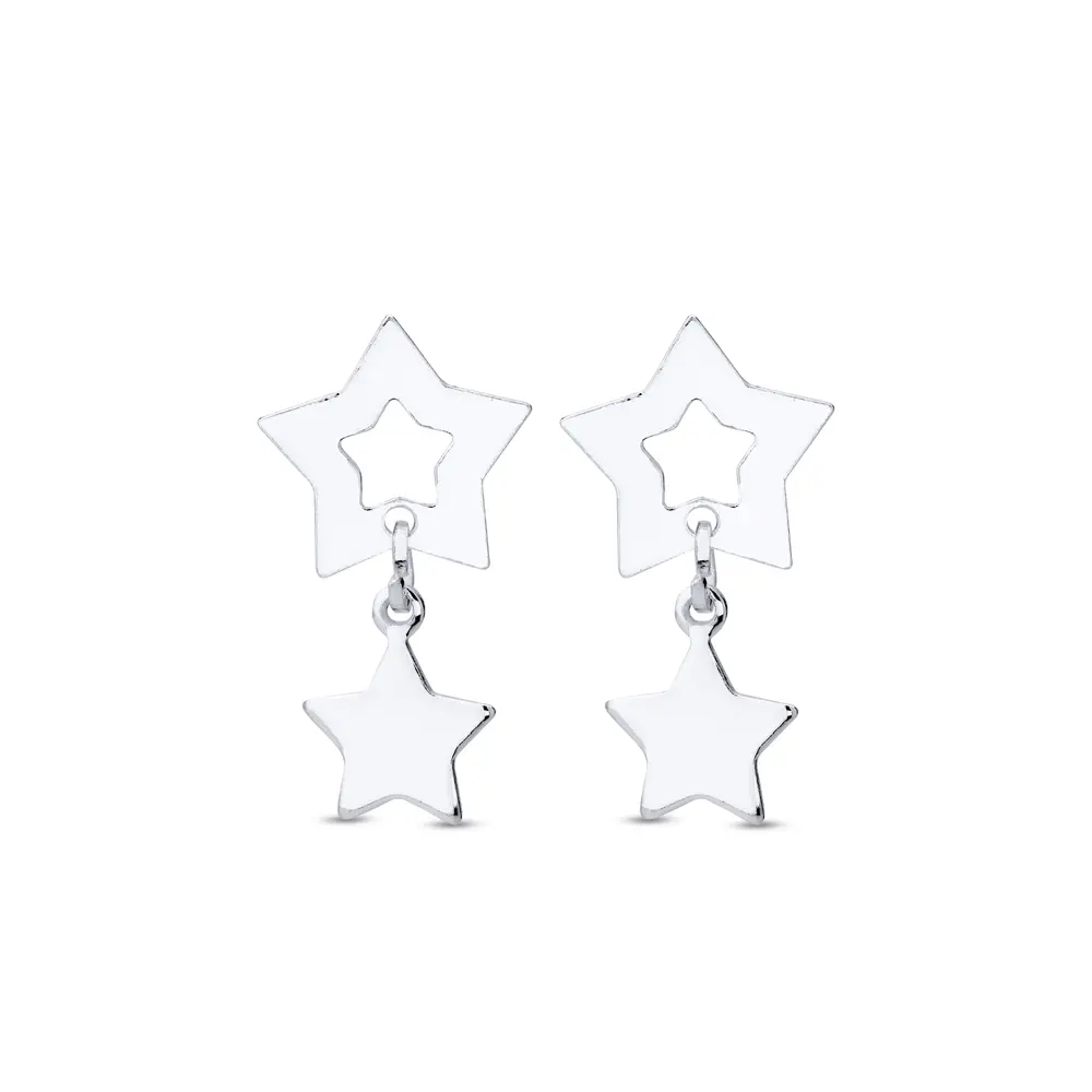 Brinco Prata Duas Estrelas Lisas