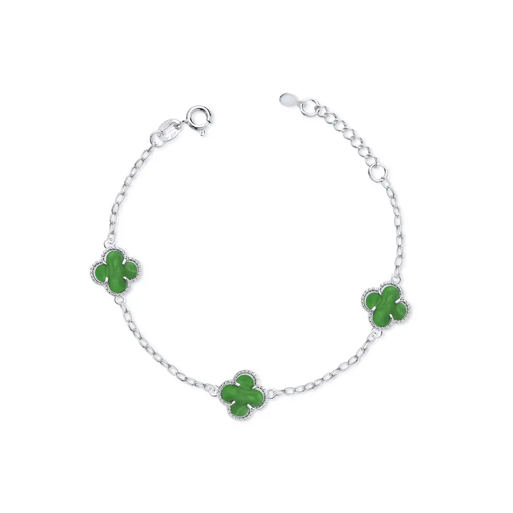 Pulseira Prata Leve Trevo Verde