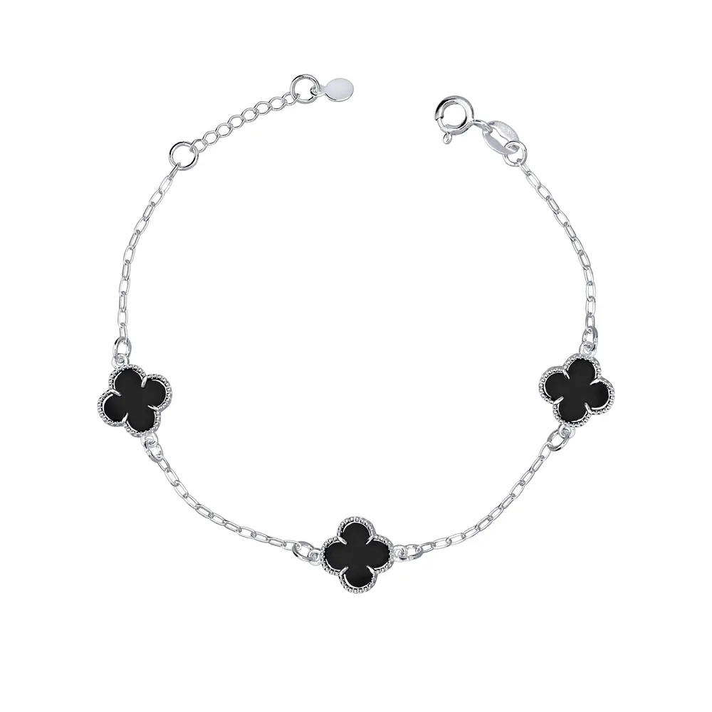 Pulseira Prata Leve Trevo Preto