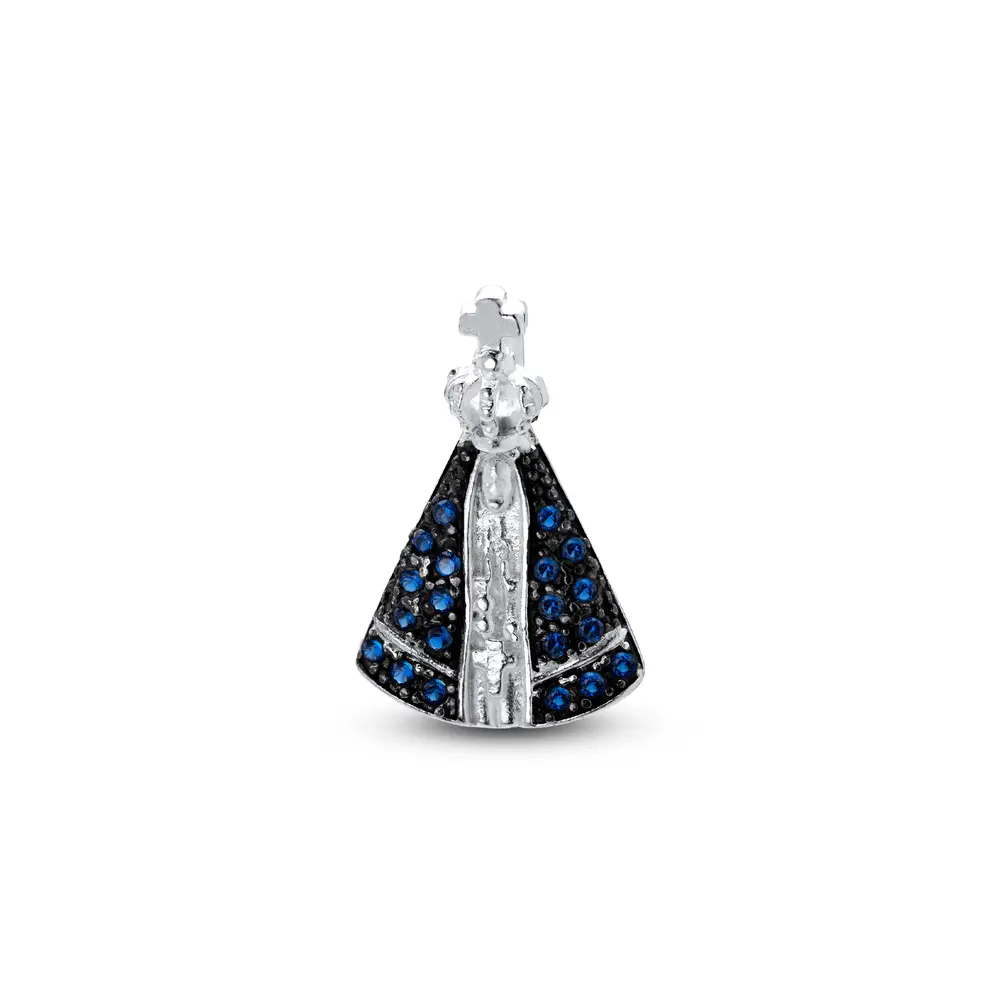 Pingente Prata Nossa Senhora Com Manto Azul De Zircônias