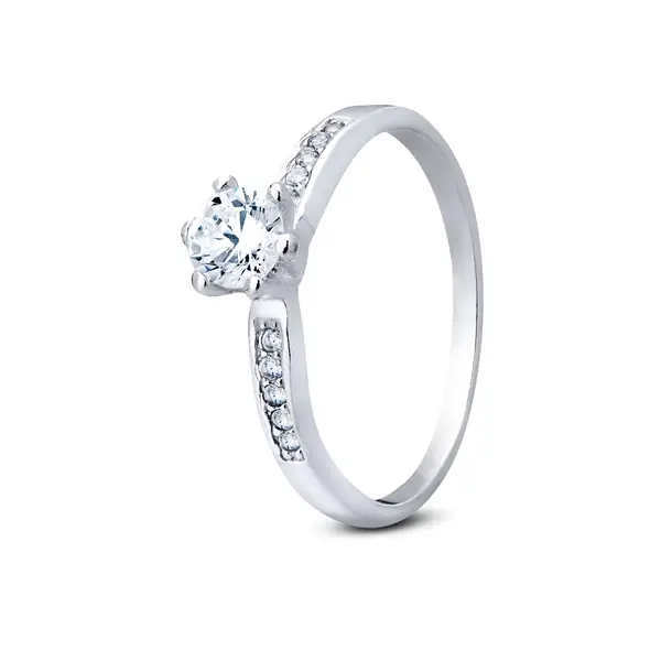 Anel Prata Solitário Com Zircônias