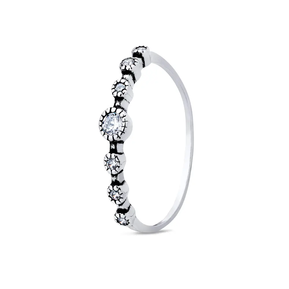 Anel Prata Envelhecido Meia Aliança