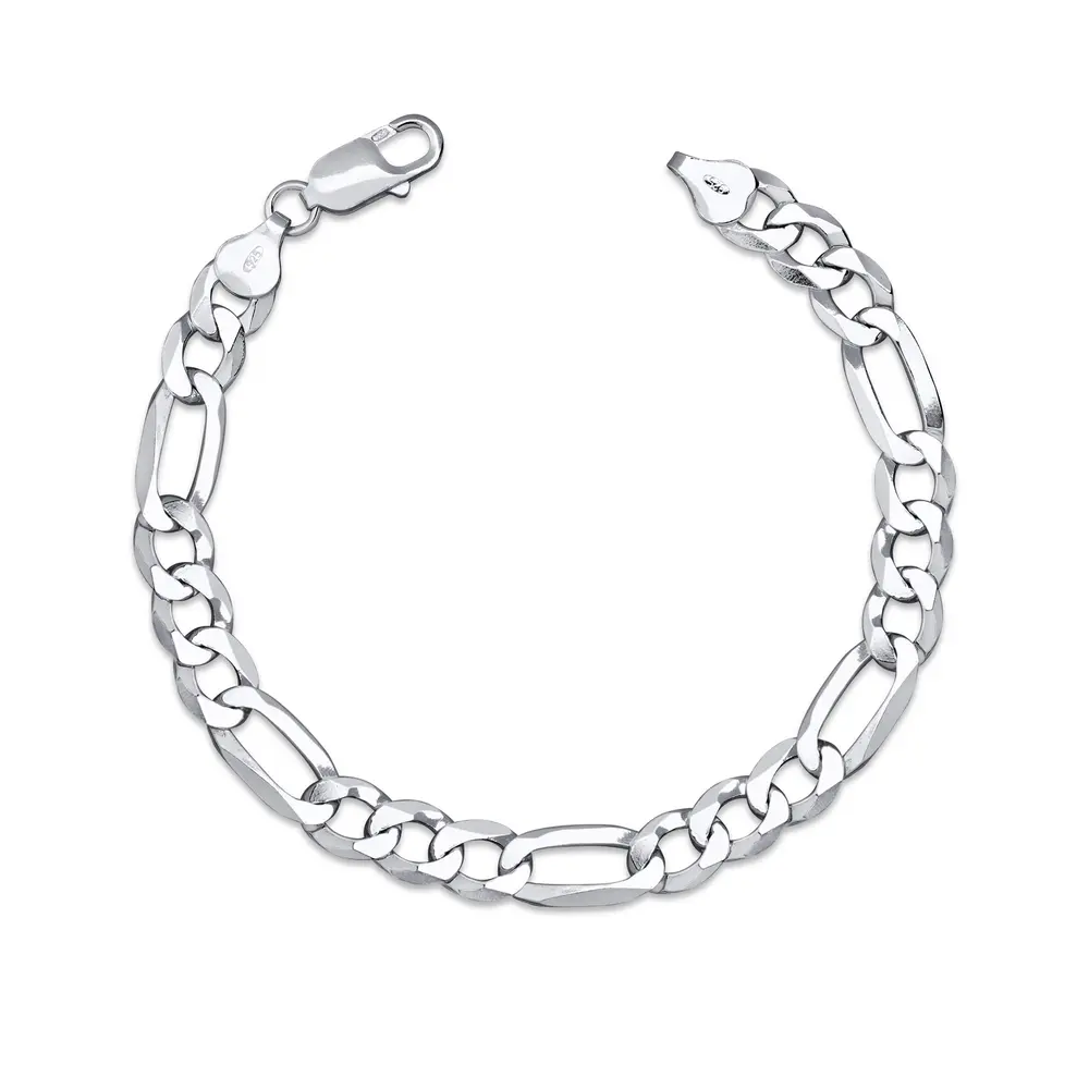 Pulseira Prata Masculina Figaro 21cm 8mm