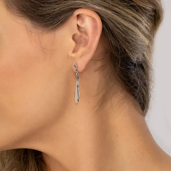 Brinco  Prata Envelhecido  Marcassitas  Com  Madrepérola