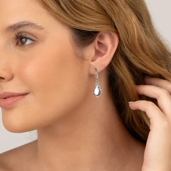 Brinco  Prata Envelhecida  Marcassitas  Gota De Madrepérola