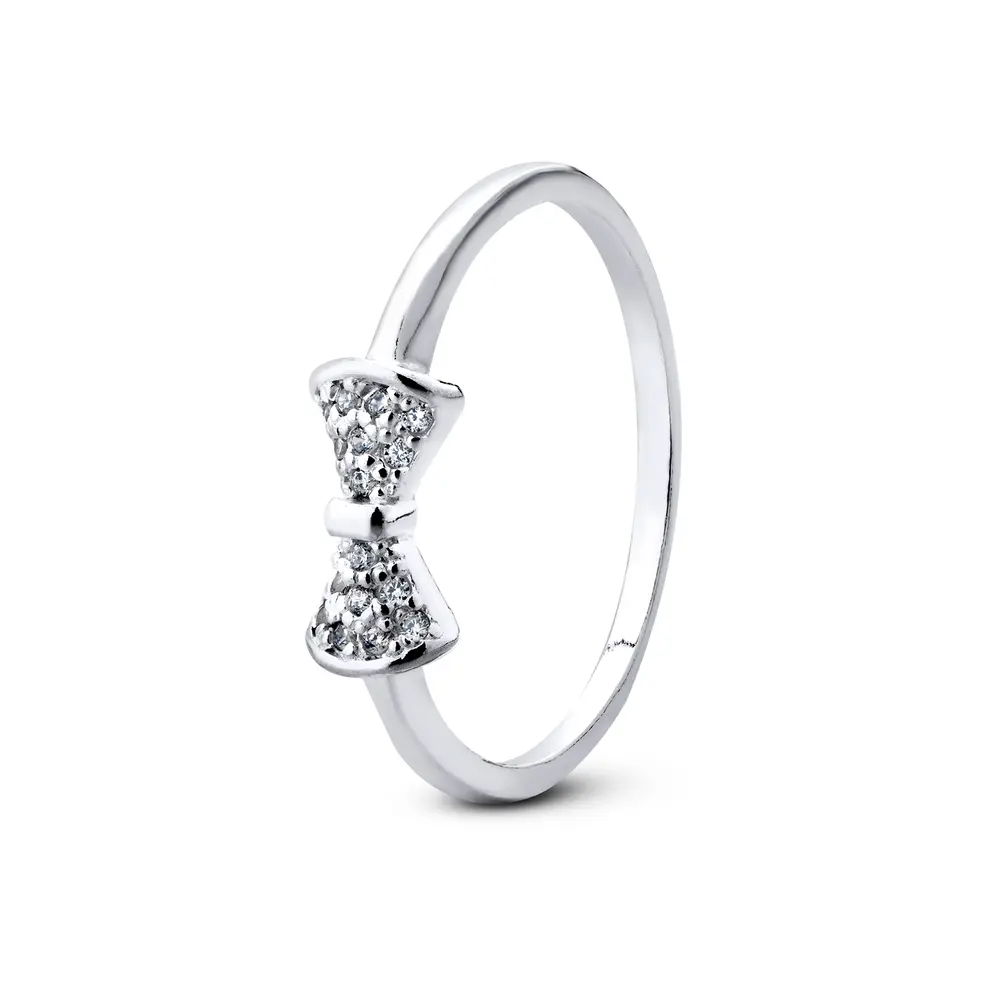 Anel  Prata Laço Com Zircônias