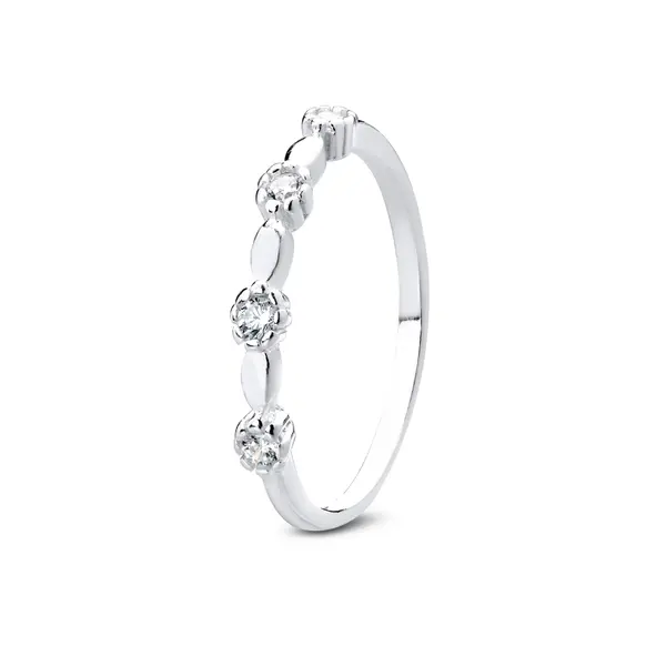 Anel  Prata  Estilo Meia Aliança Com Zircônias