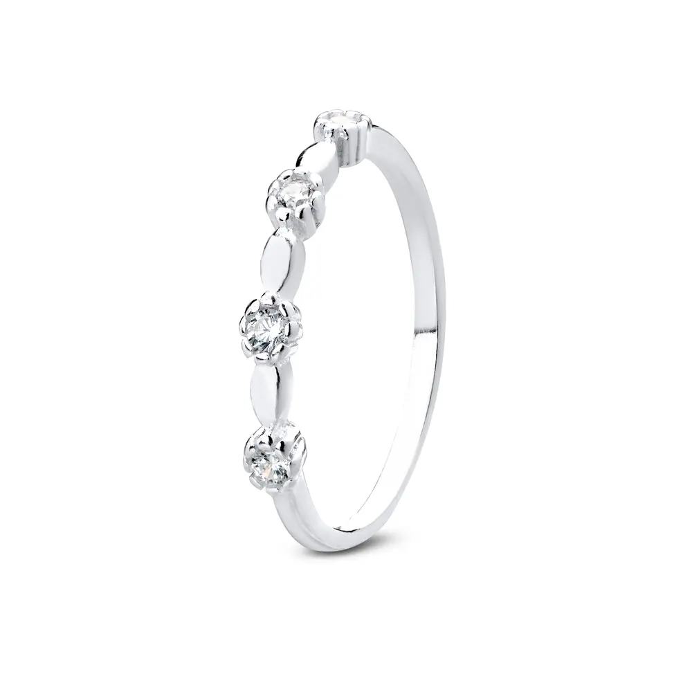 Anel  Prata  Estilo Meia Aliança Com Zircônias