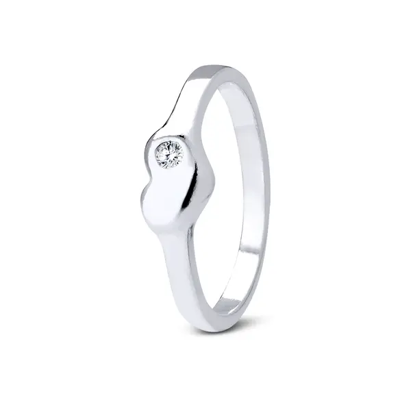 Anel  Prata Coração Liso Com Uma Zircônia