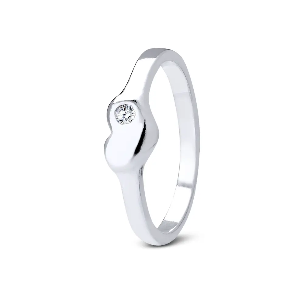 Anel  Prata Coração Liso Com Uma Zircônia