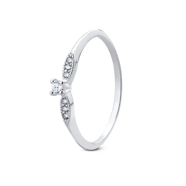 Anel Prata Solitário Com Zircônias