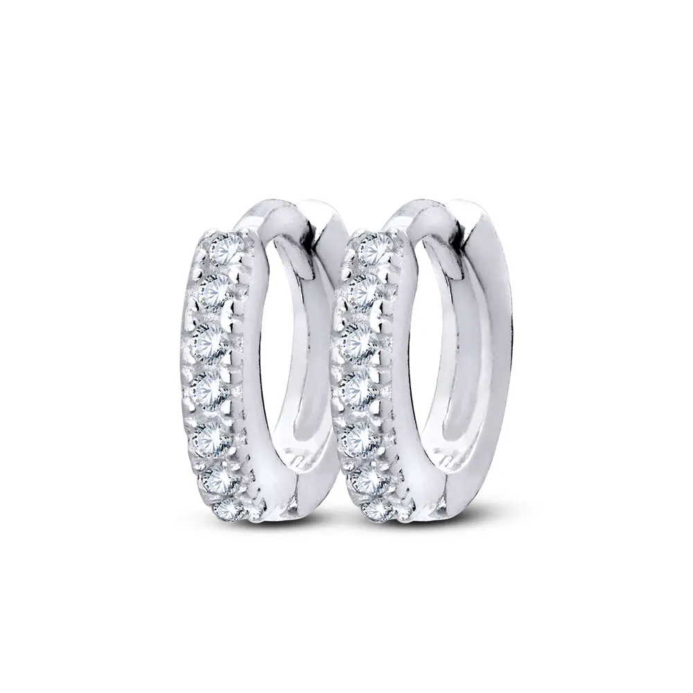 Brinco Prata Argola Click M Com Zircônias