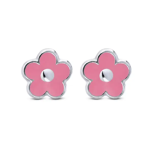 Brinco Prata Flor Cor De Rosa