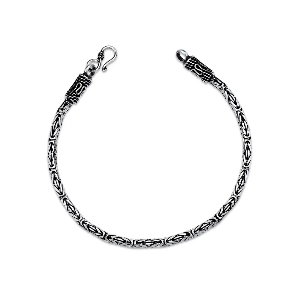 Pulseira Prata Bali Masculina Ponto Peruano 19cm 2,5mm