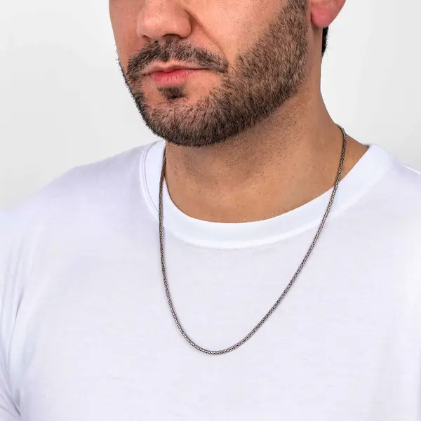 Corrente Prata Bali Masculina Ponto Peruano 60cm 2mm