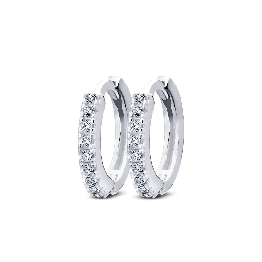 Brinco Prata Argola Click Com Zircônias