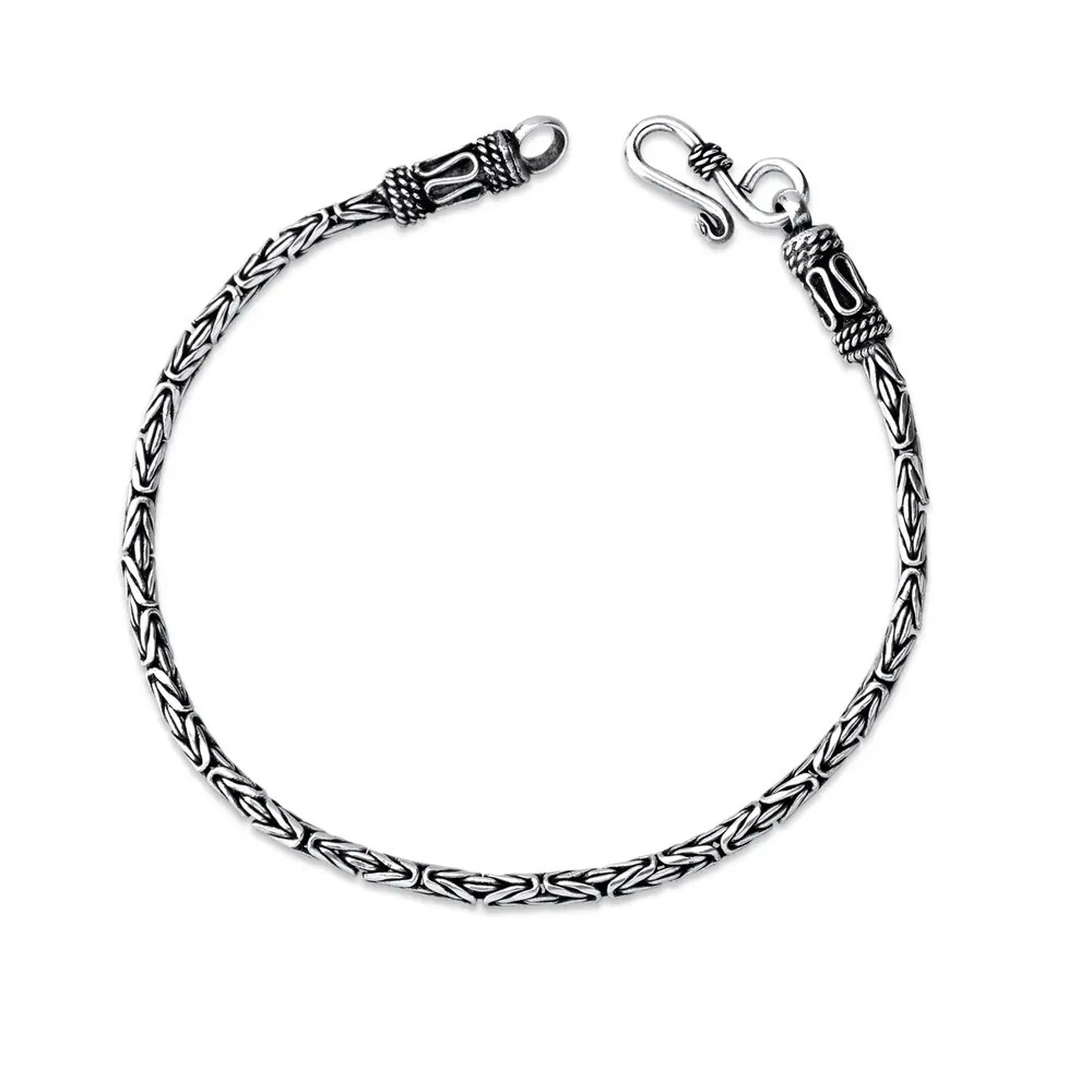 Pulseira Prata Bali Masculina Ponto Peruano 22cm 2mm