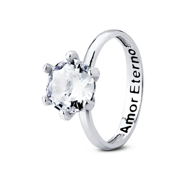 Anel  Prata Solitário Grande