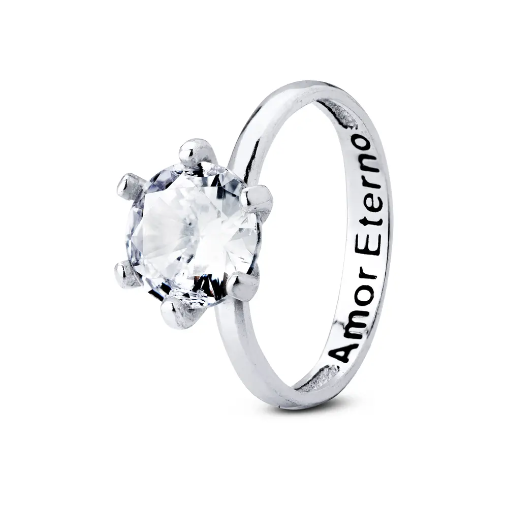 Anel  Prata Solitário Grande