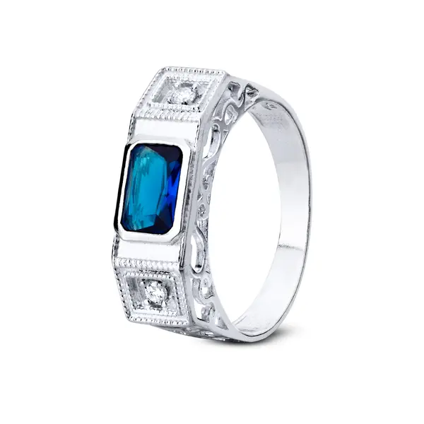 Anel  Prata Masculino Pedra De Zircônia Quadrada