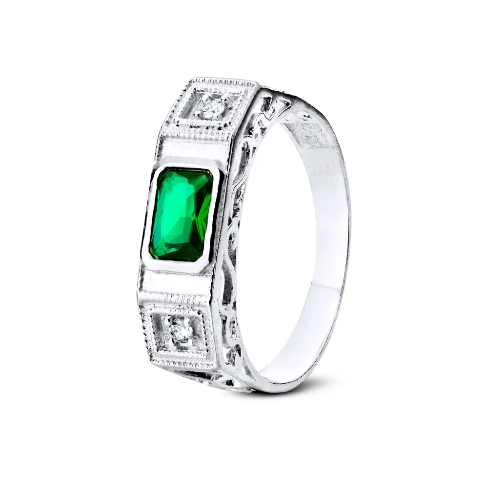 Anel  Prata Masculino Pedra De Zircônia Quadrada