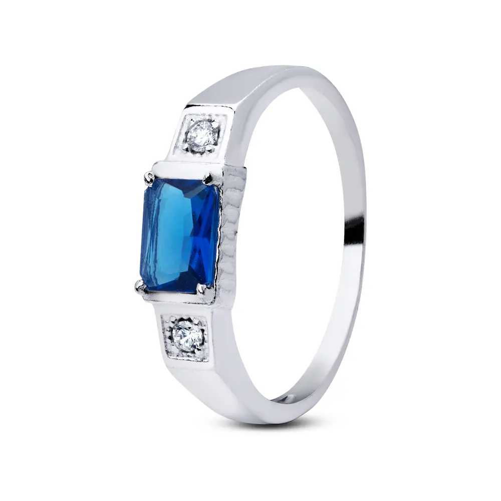 Anel  Prata Masculino Pedra De Zircônia Quadrada