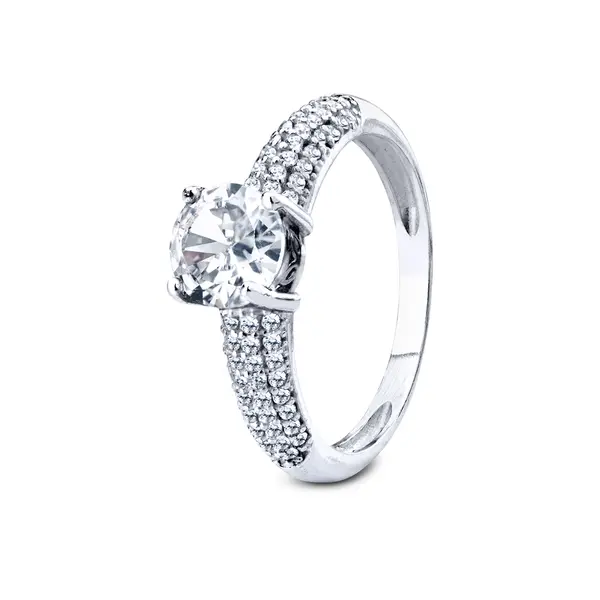 Anel  Prata Cravejado Com Zircônias