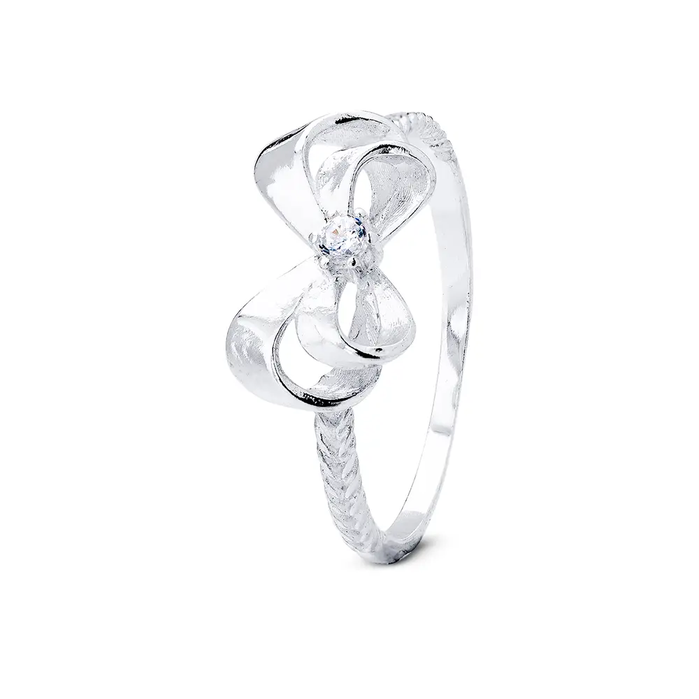 Anel  Prata Laço Duplo Com Zircônia