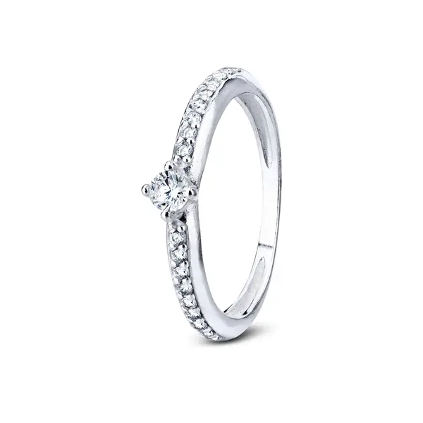 Anel Prata Solitário Com Zircônias