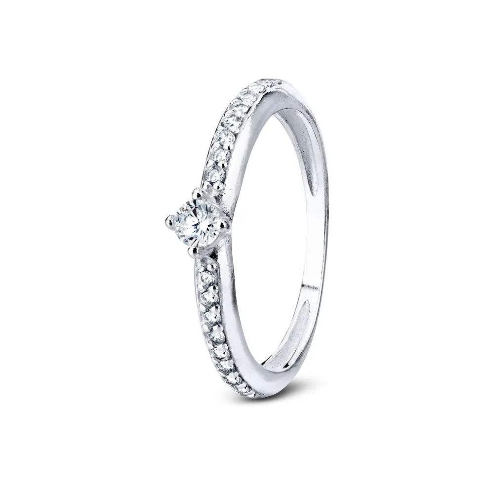 Anel Prata Solitário Com Zircônias