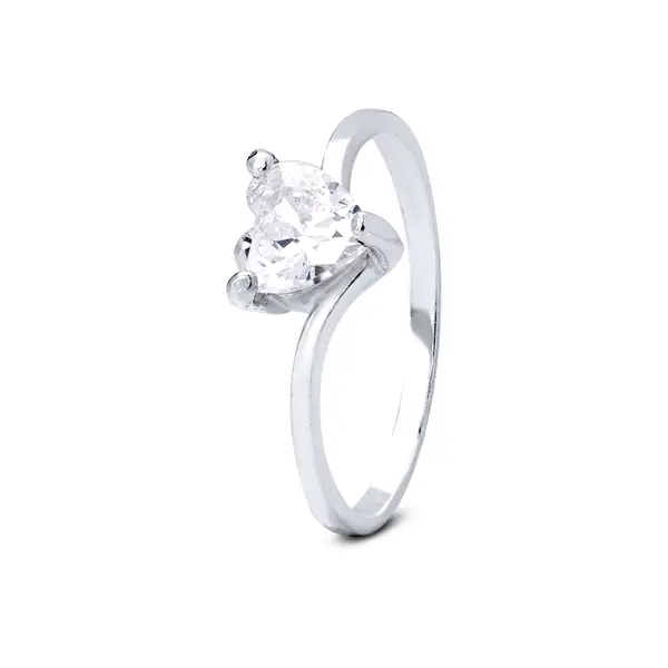 Anel  Prata Coração Com Zircônia