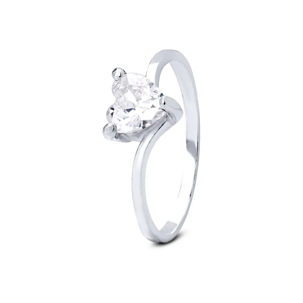 Anel  Prata Coração Com Zircônia