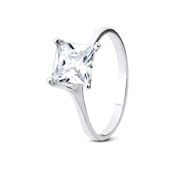 Anel  Prata Com Zircônia Quadrada