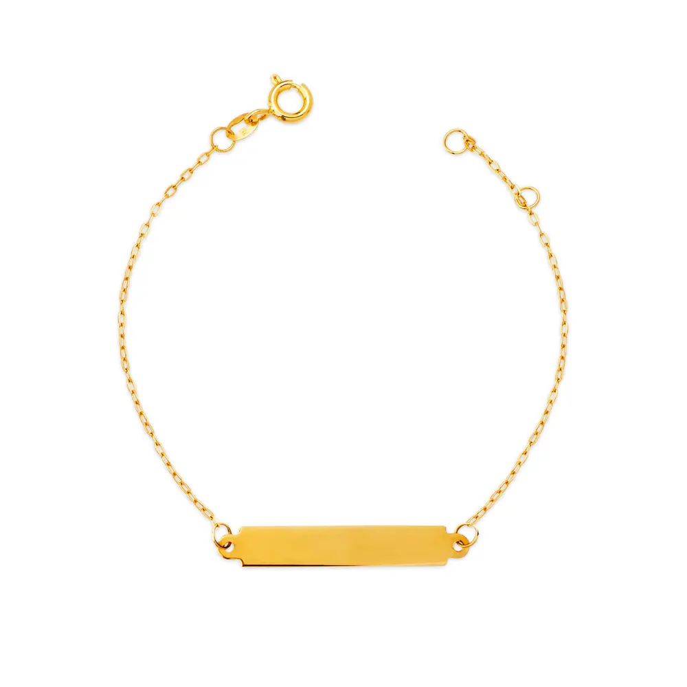 Pulseira Em Ouro 18K Infantil Placa Malha Fina