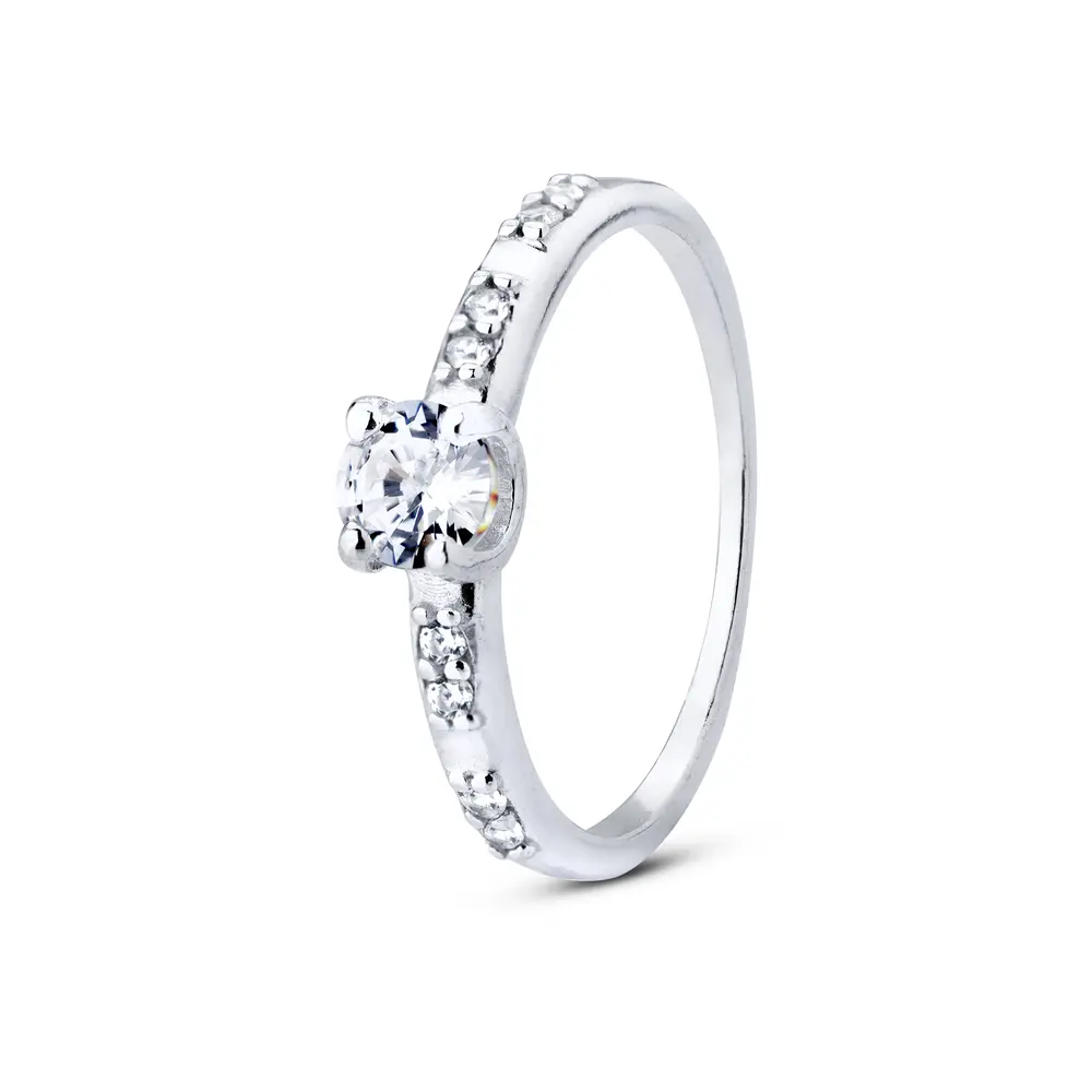 Anel  Prata  Com Zircônias