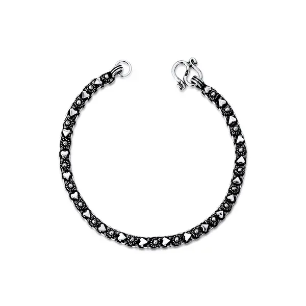 Pulseira Prata Envelhecida Coração Pikun 18 cm