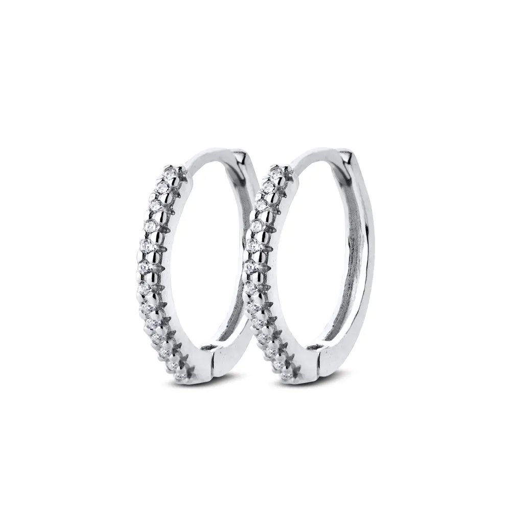 Brinco Prata Argola Click Com Zircônias Grande