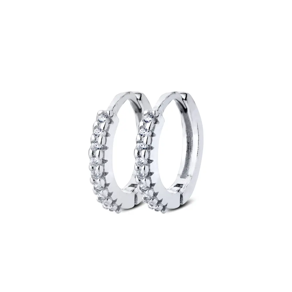 Brinco Prata Argola Click Com Zircônias Pequena