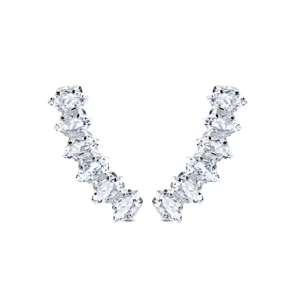Brinco  Prata Leve  Ear Cuff Zircônias