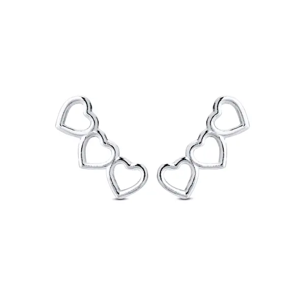 Brinco  Prata Leve  Ear Cuff Corações