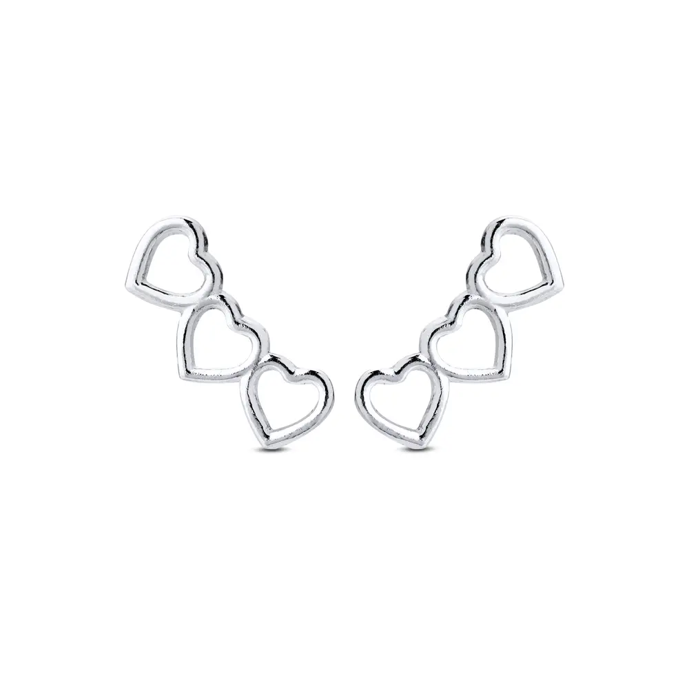 Brinco  Prata Leve  Ear Cuff Corações