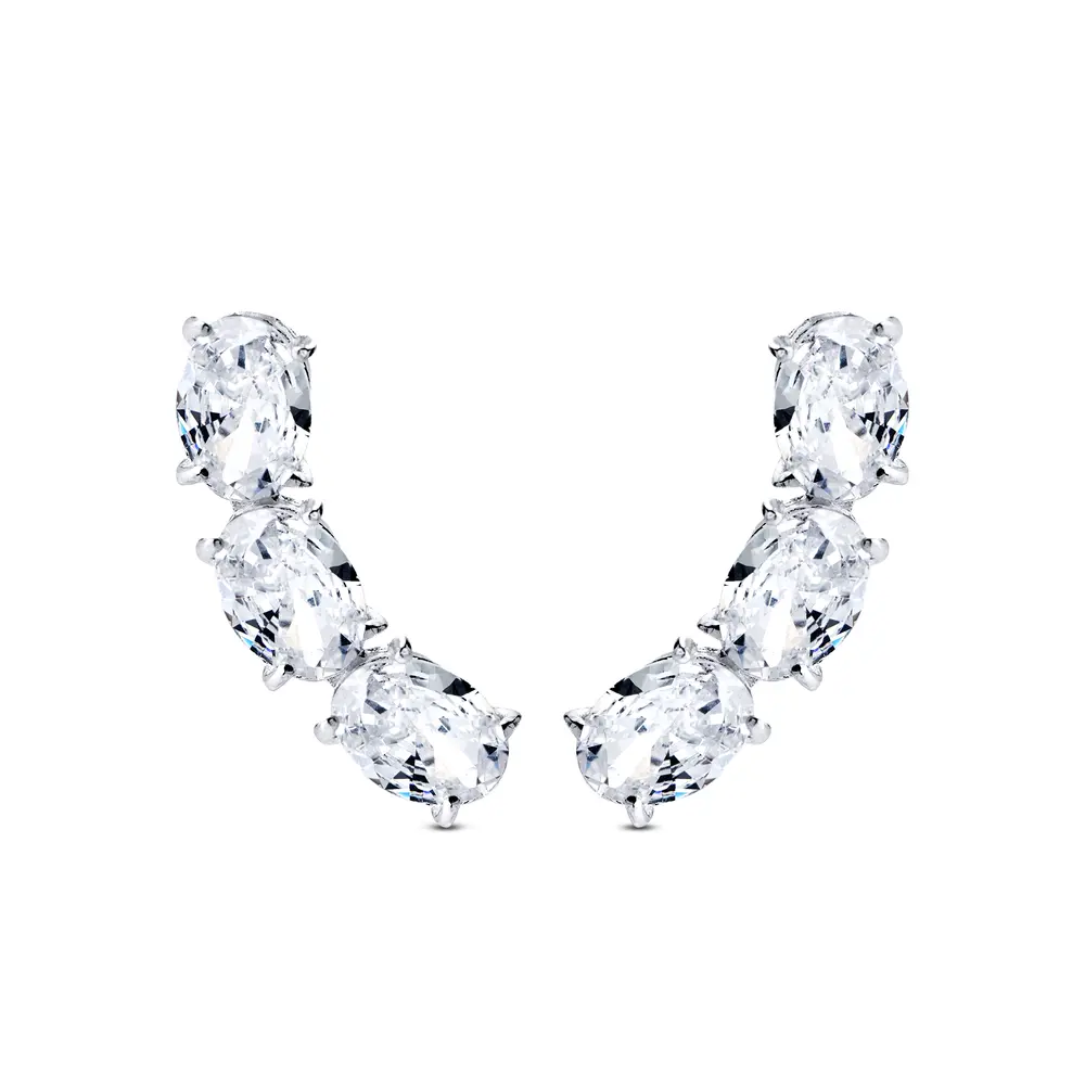 Brinco  Prata  Leve Ear Cuff Com Zircônias