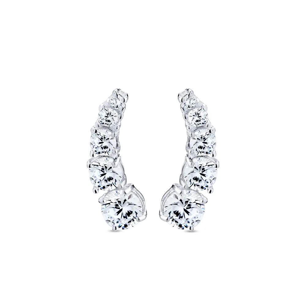 Brinco  Prata  Leve Ear Cuff Zircônias Degradê