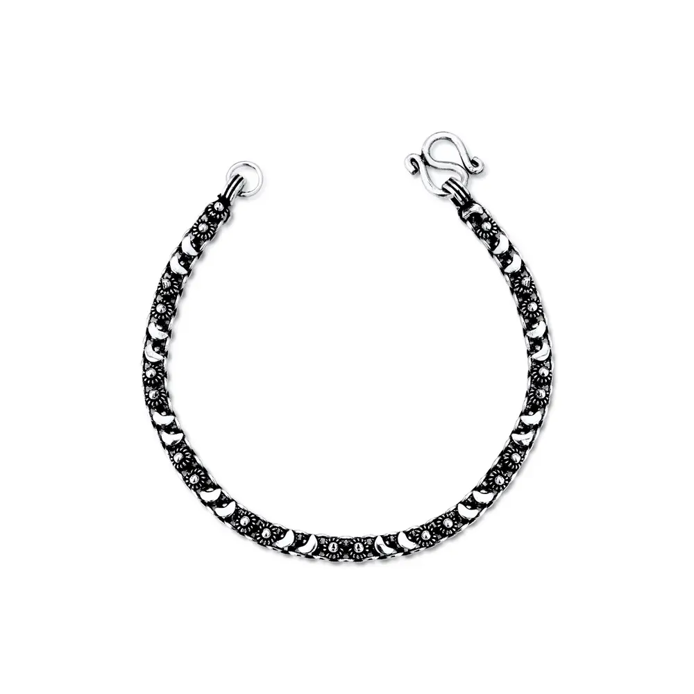 Pulseira Prata Envelhecida  Lua Pikun 17 cm