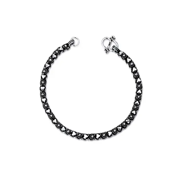 Pulseira Prata Envelhecida Coração  Pikun 17 cm