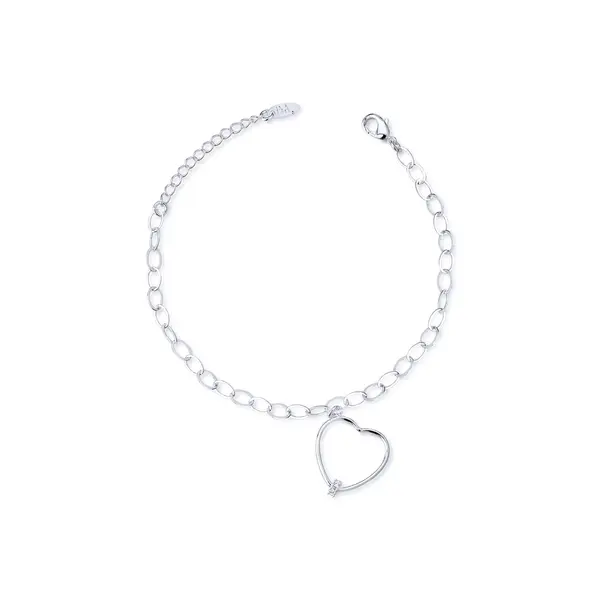 Pulseira  Prata  Leve  Coração Com Zircônia