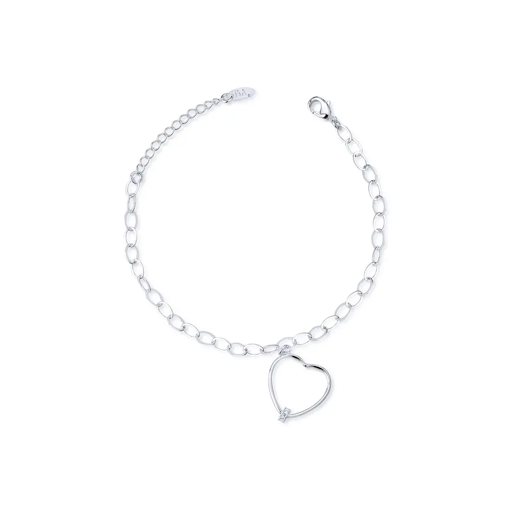 Pulseira  Prata  Leve  Coração Com Zircônia