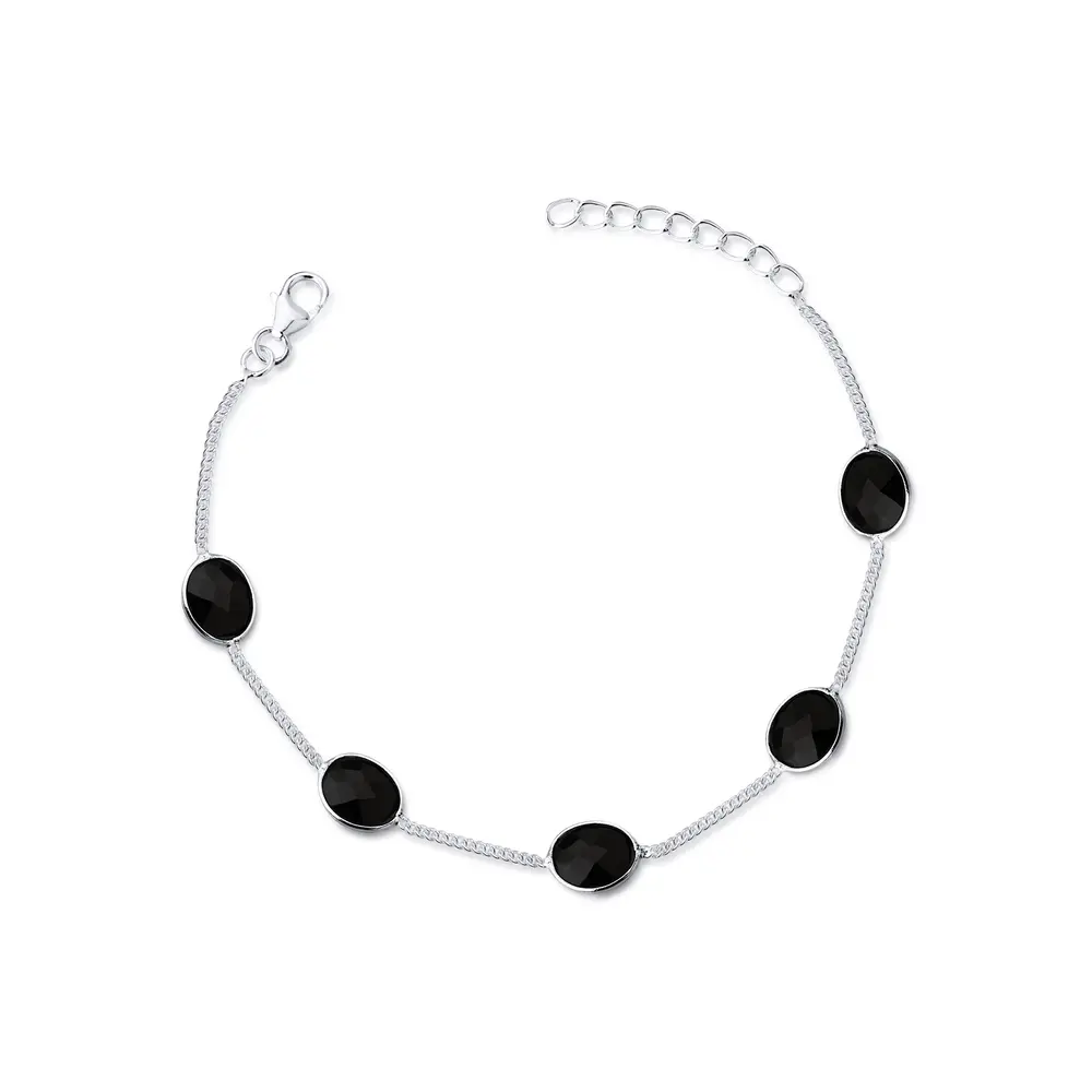Pulseira  Prata  Agata  Preta