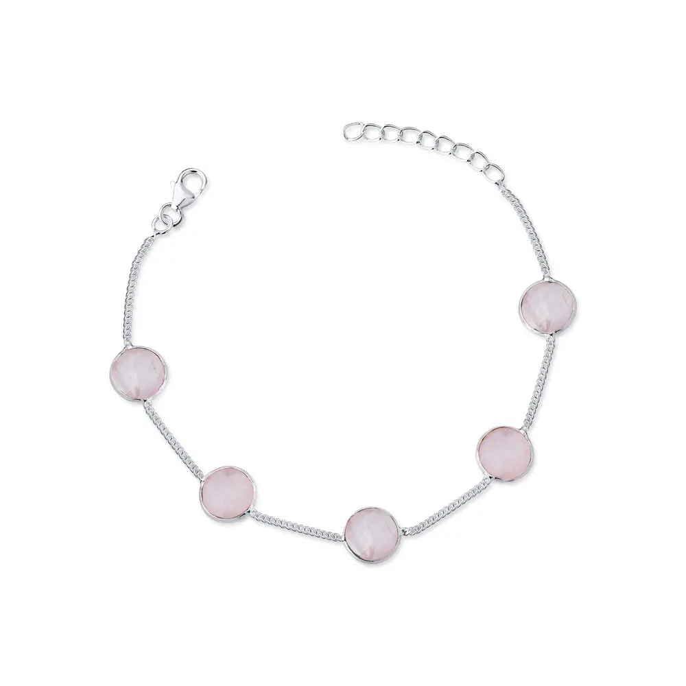 Pulseira  Prata  Quartzo Rosa
